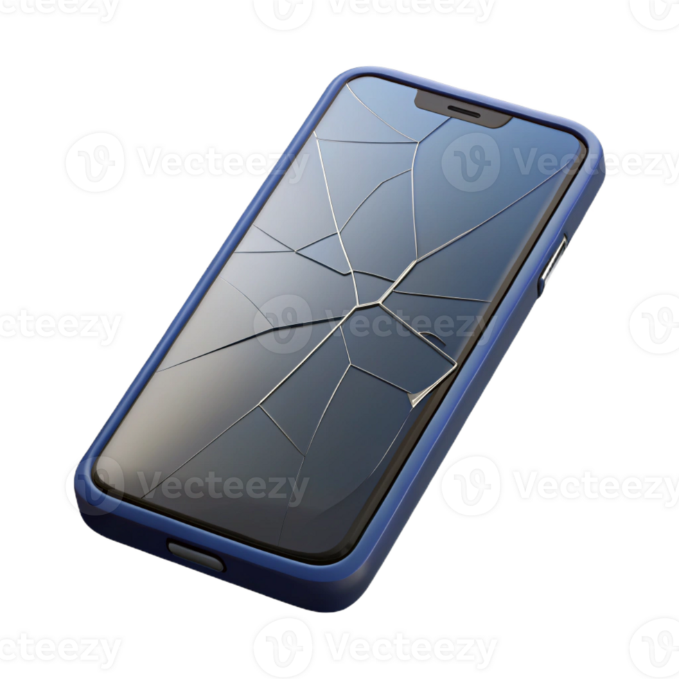elegant modern Smartphone with cracked screen, isolated professional png