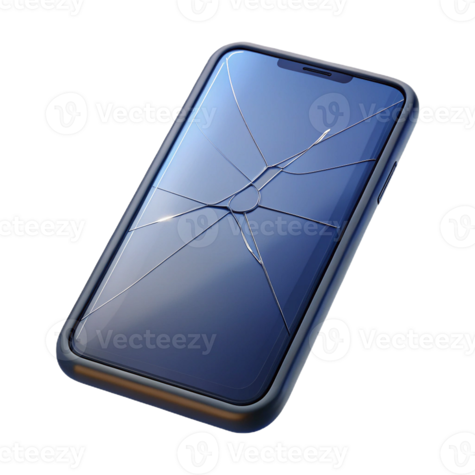 elegant classic Smartphone with cracked screen, isolated detailed png