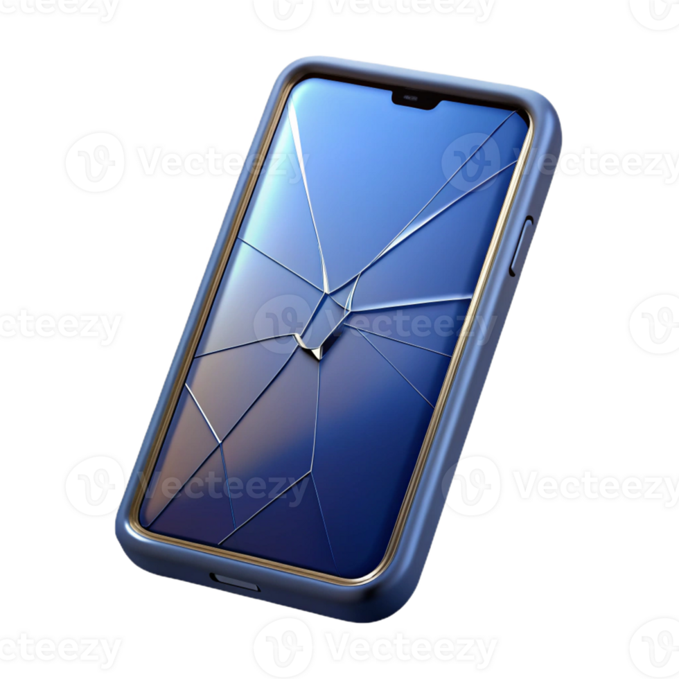 beautiful creative Smartphone with cracked screen, isolated high resolution png