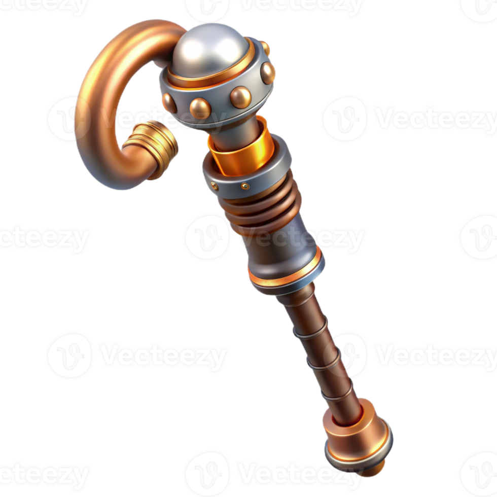 impressive rustic Steampunk cane walking stick, isolated object 4K png