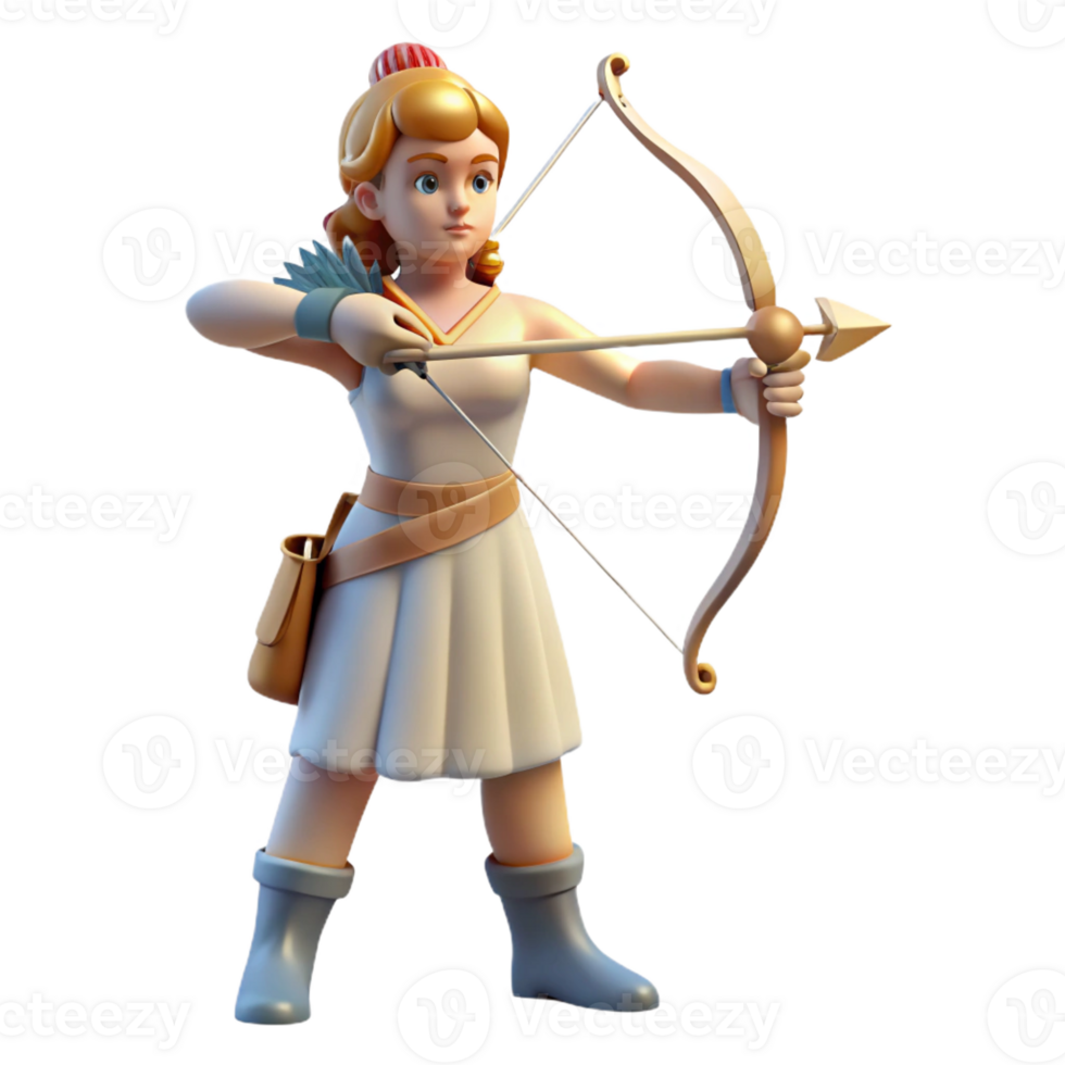 elegant classic Artemis, Goddess of the Hunt, with bow and arrow, premium png
