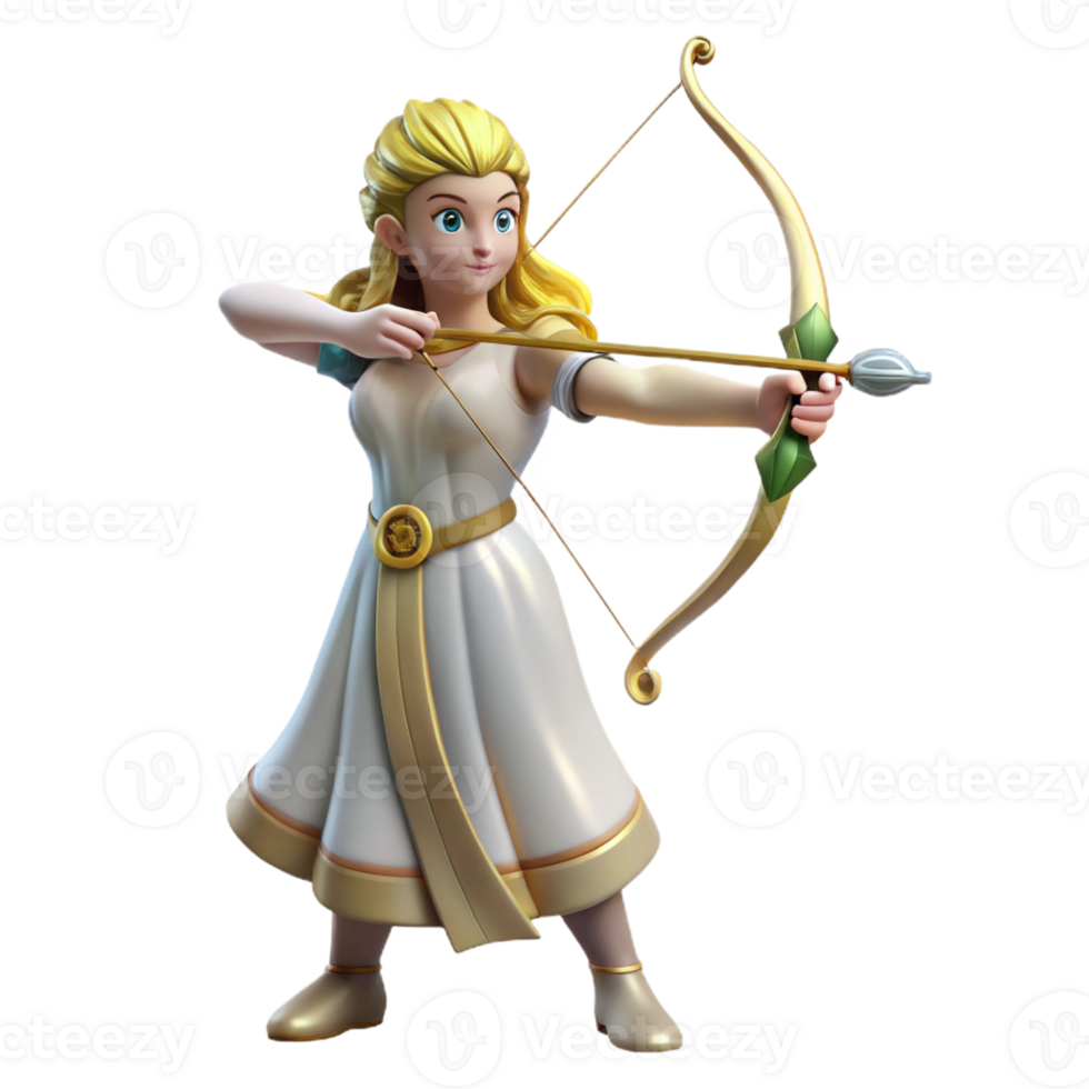 elegant creative Artemis, Goddess of the Hunt, with bow and arrow, genuine png