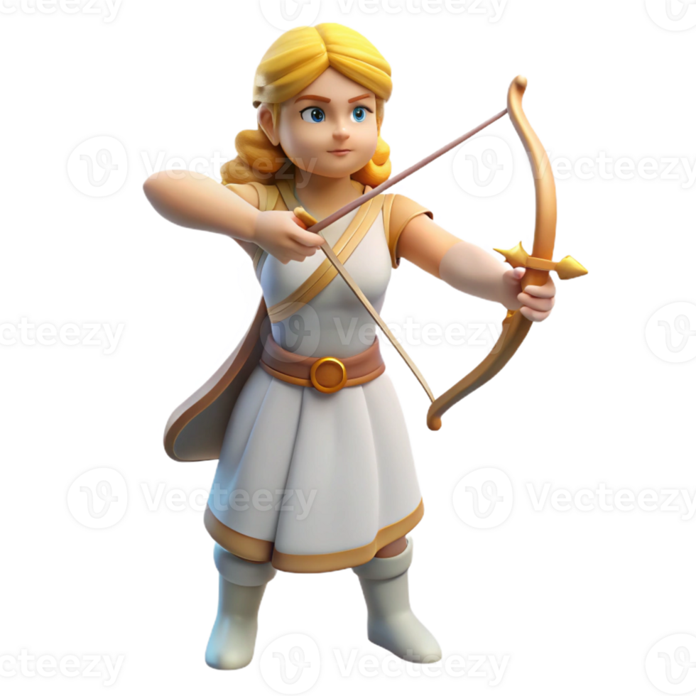 impressive traditional Artemis, Goddess of the Hunt, with bow and arrow, detailed png