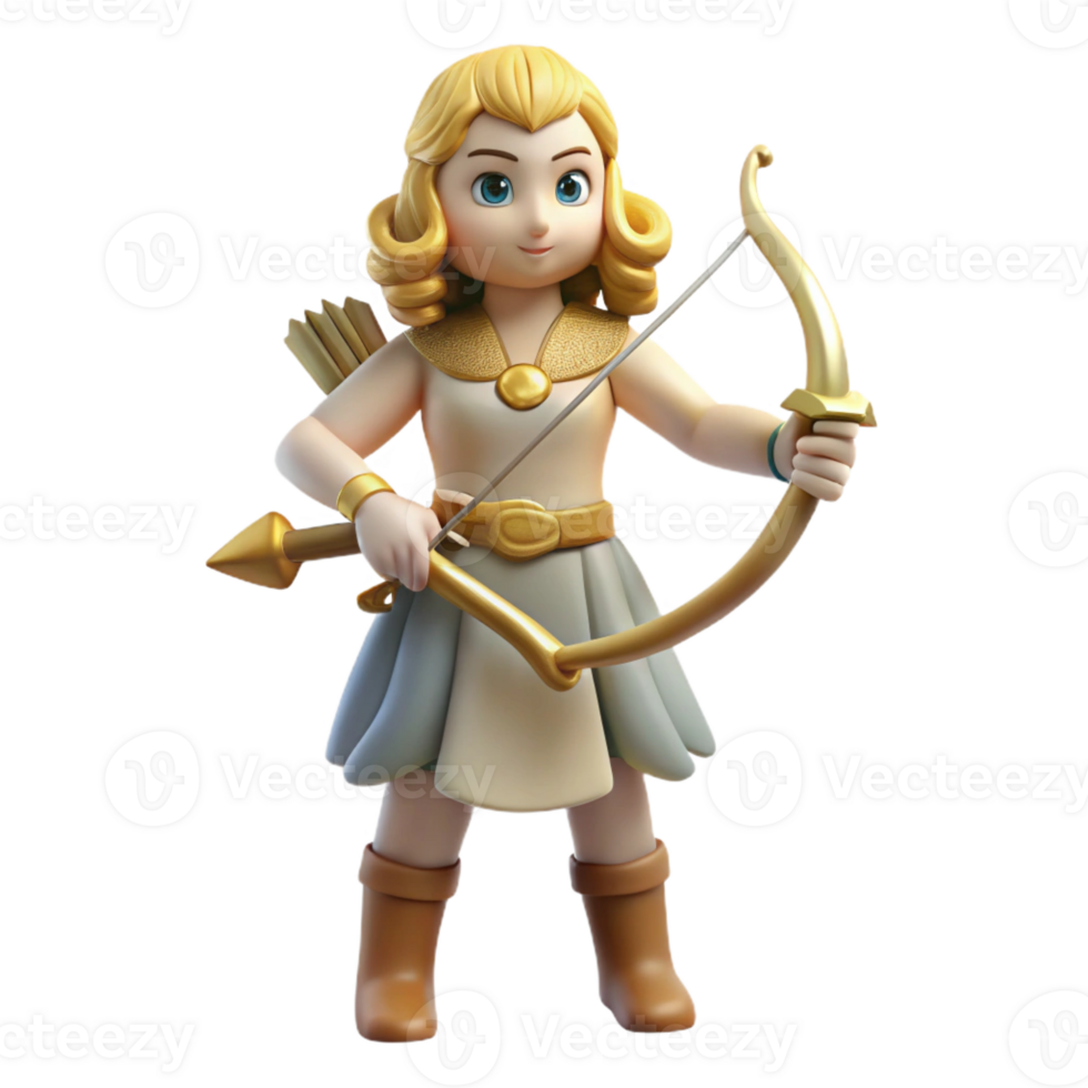 serene artistic Artemis, Goddess of the Hunt, with bow and arrow, original png