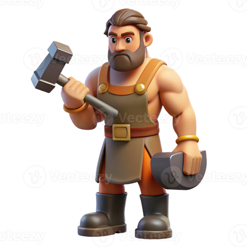 wonderful traditional Hephaestus, God of the Forge, holding hammer, authentic png