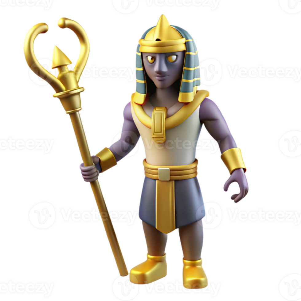 impressive vintage Osiris, Egyptian god of the underworld, holding crook and flail, high resolution png