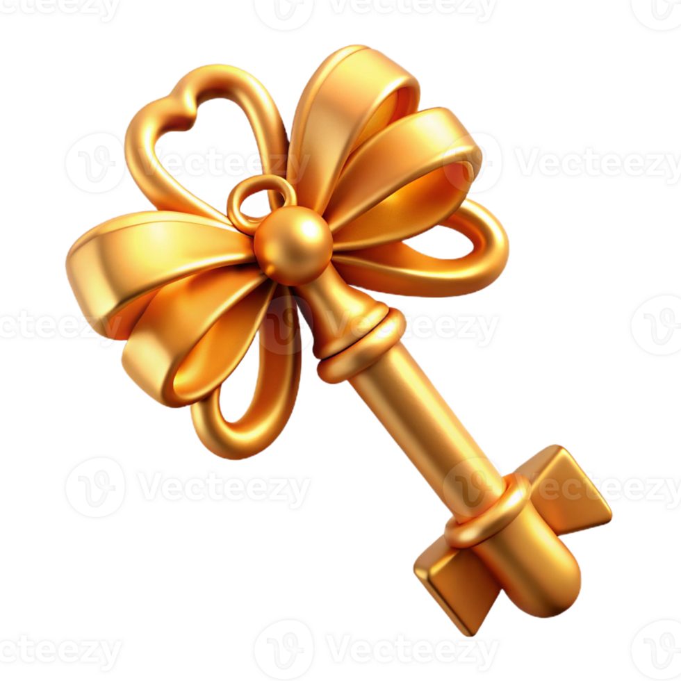 stunning creative A golden key with ornate carvings and a large bow high quality png