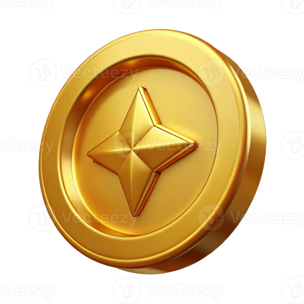 extraordinary contemporary A single, shiny gold coin with a detailed emblem original png