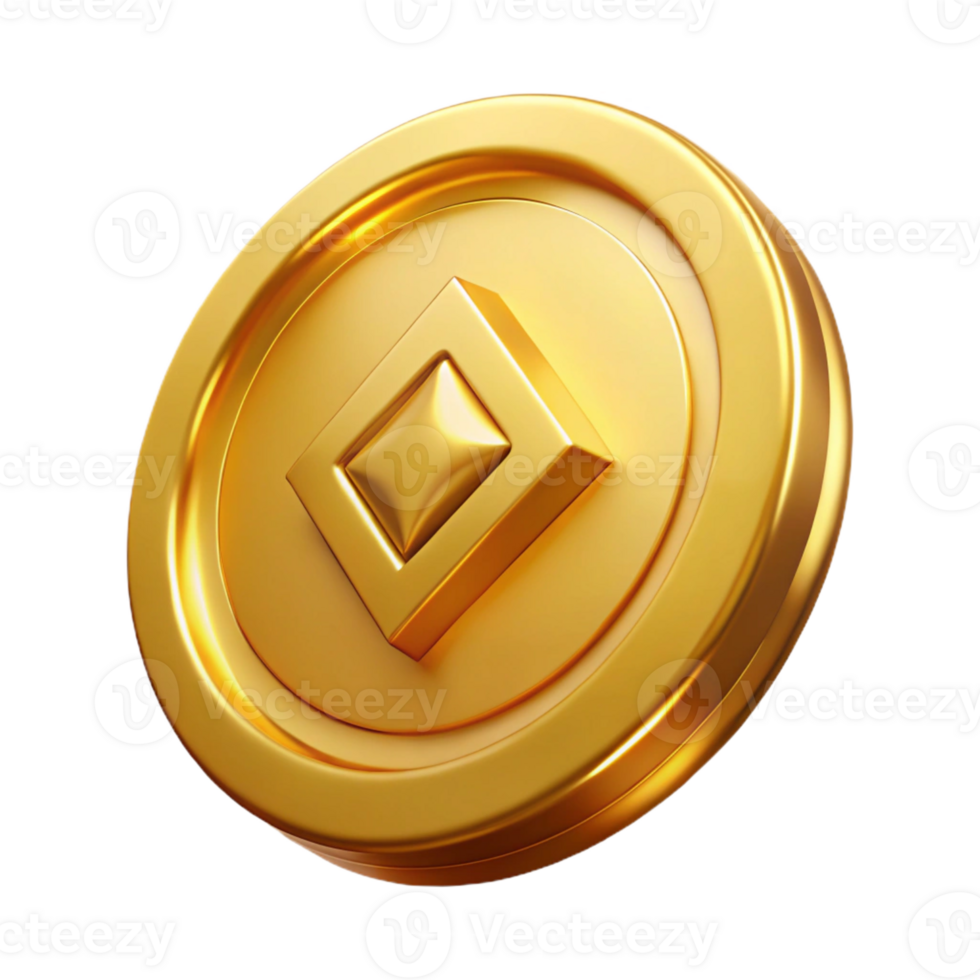 wonderful modern A single, shiny gold coin with a detailed emblem detailed png