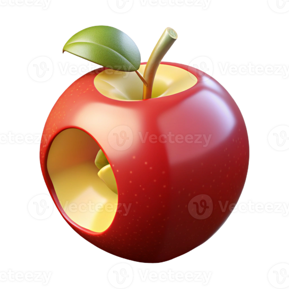 impressive modern A single, ripe apple with a bite taken out of it 4K png