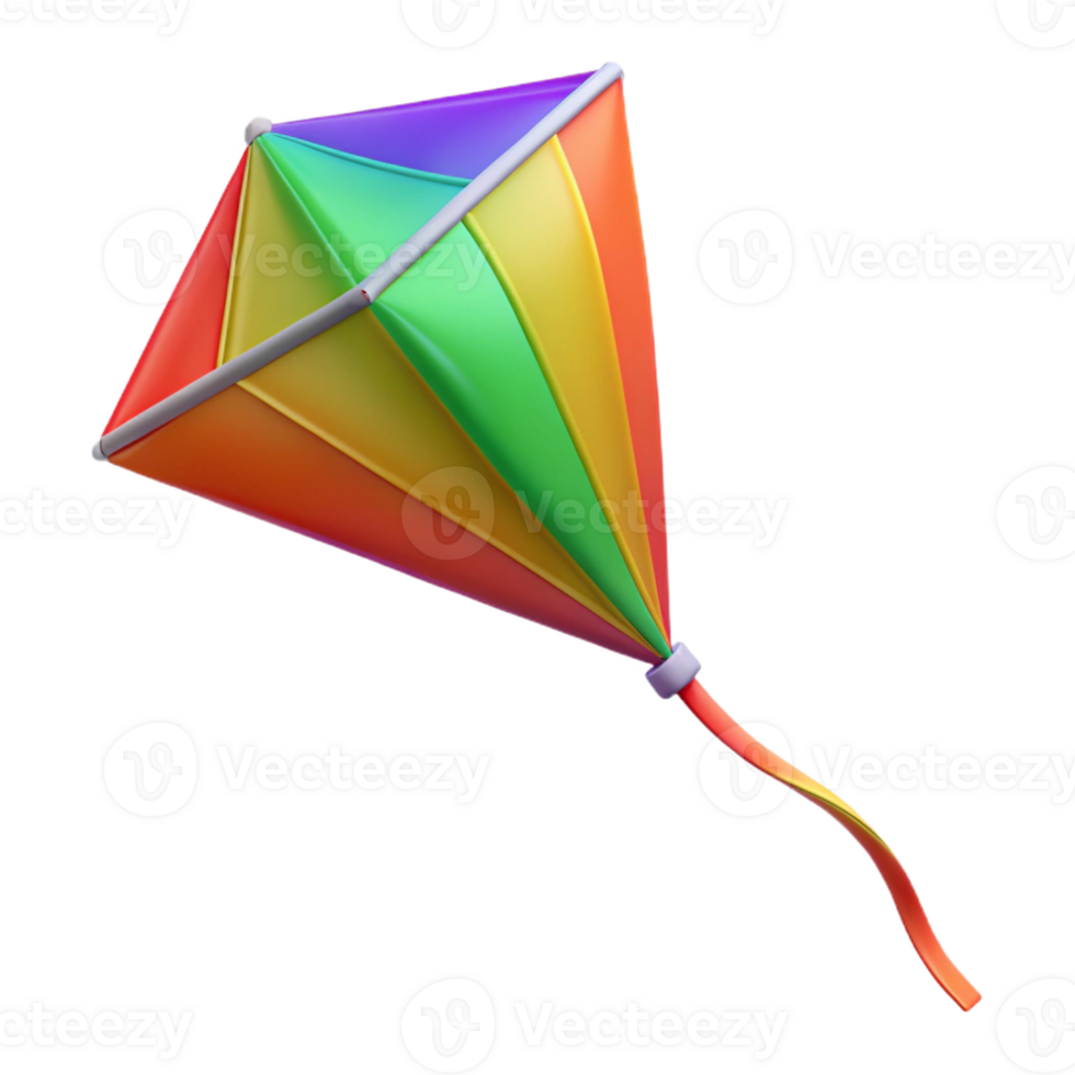 stunning modern A single, colorful kite with a long tail 4K png