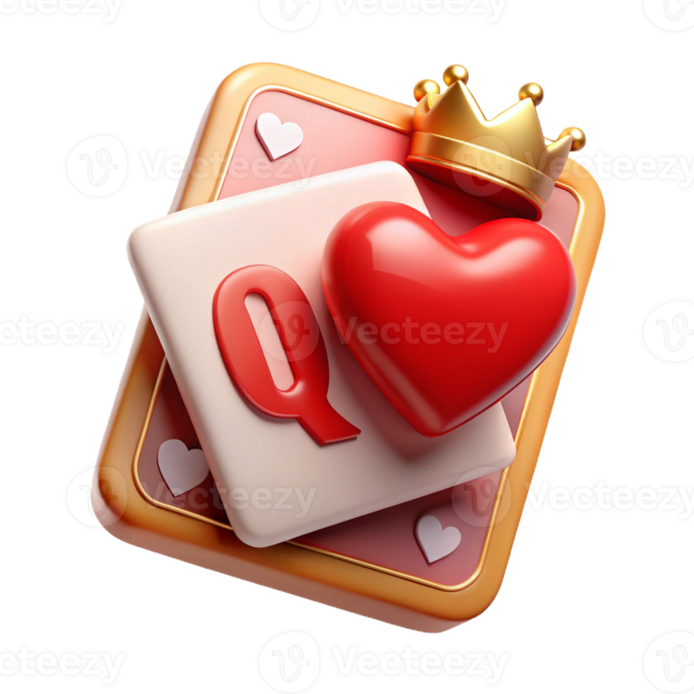 beautiful rustic A single, playing card, the Queen of Hearts 4K png