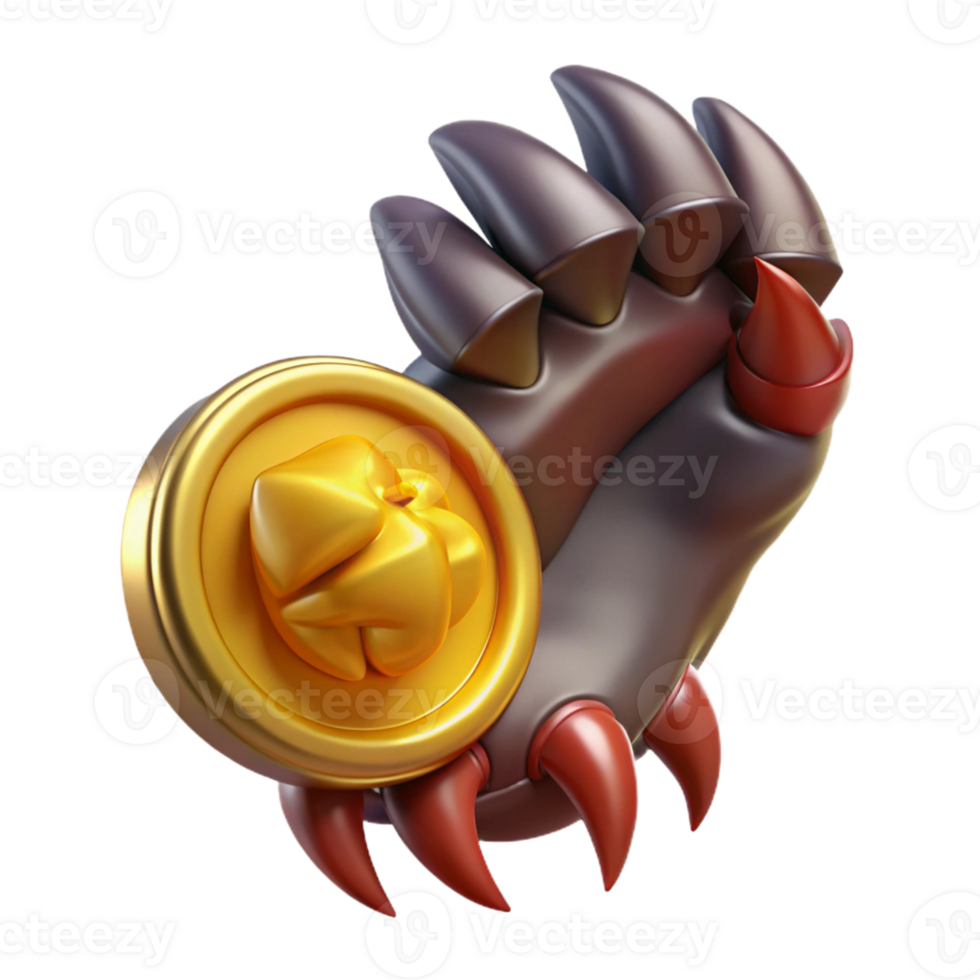 impressive rustic A fearsome dragon claw, clutching a gold coin high quality png