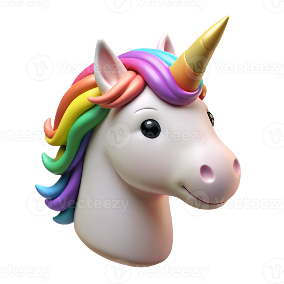 extraordinary modern A single, stylized, cartoon unicorn head with a rainbow mane genuine png