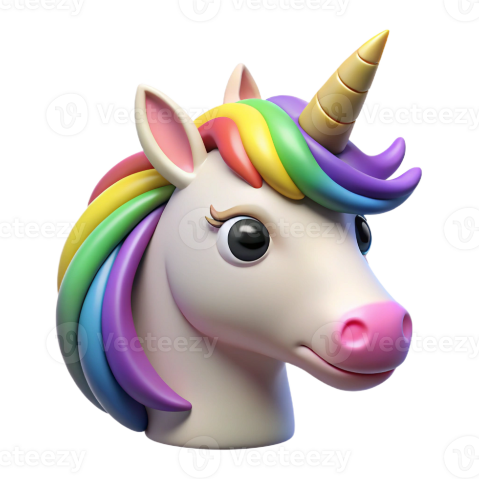 extraordinary artistic A single, stylized, cartoon unicorn head with a rainbow mane high resolution png