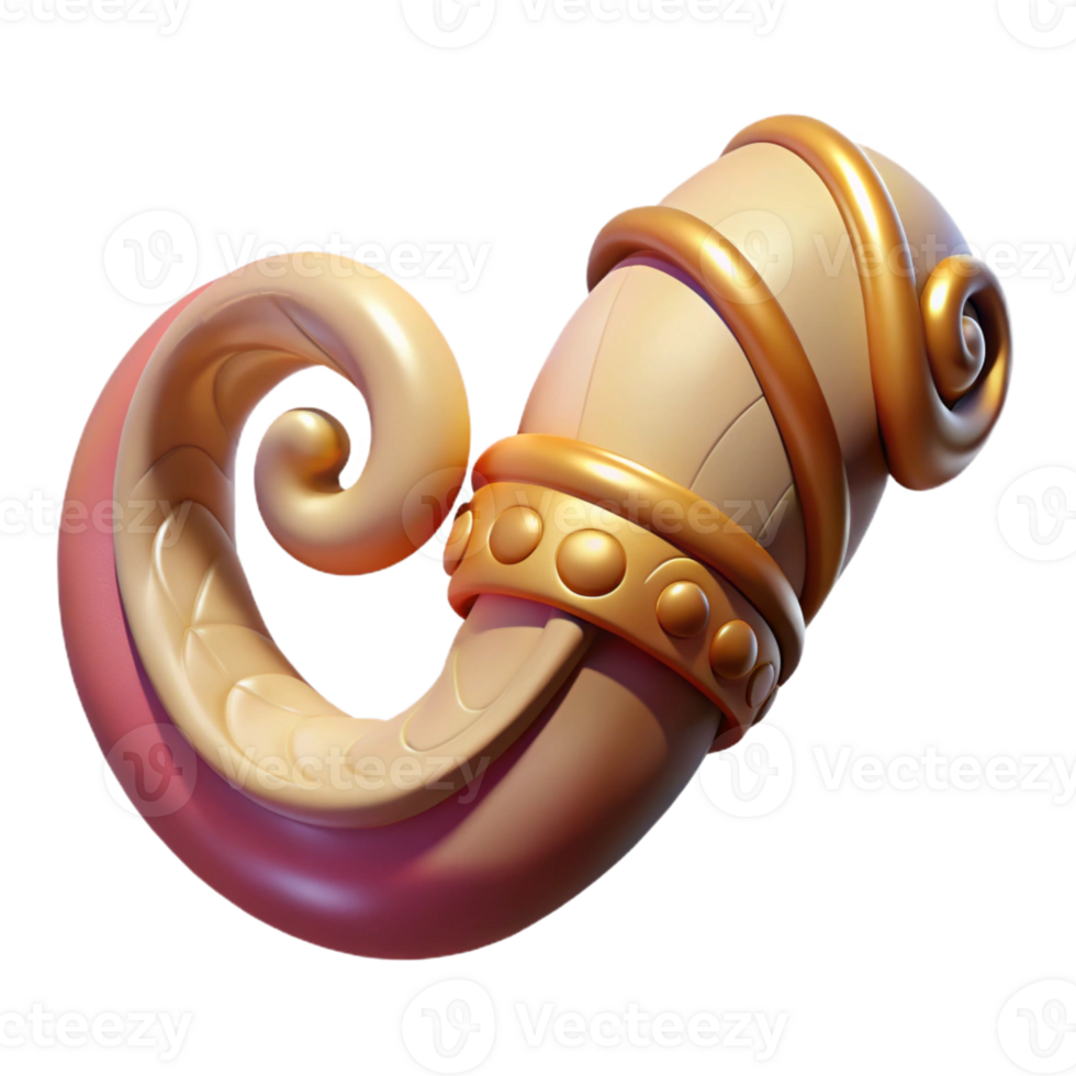 serene rustic A whimsical, curled ram's horn, decorated with carvings high resolution png
