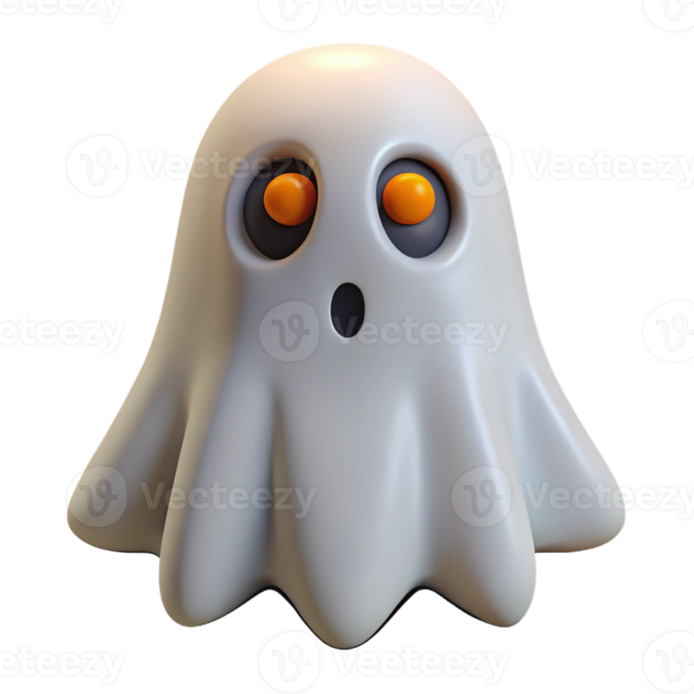 beautiful contemporary A single, stylized, cartoon ghost, with glowing eyes authentic png