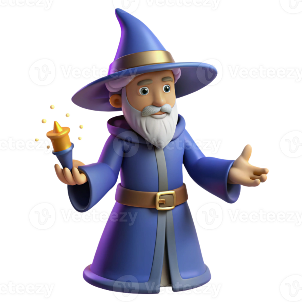 magnificent minimalist A single, stylized, cartoon wizard, casting a spell detailed png