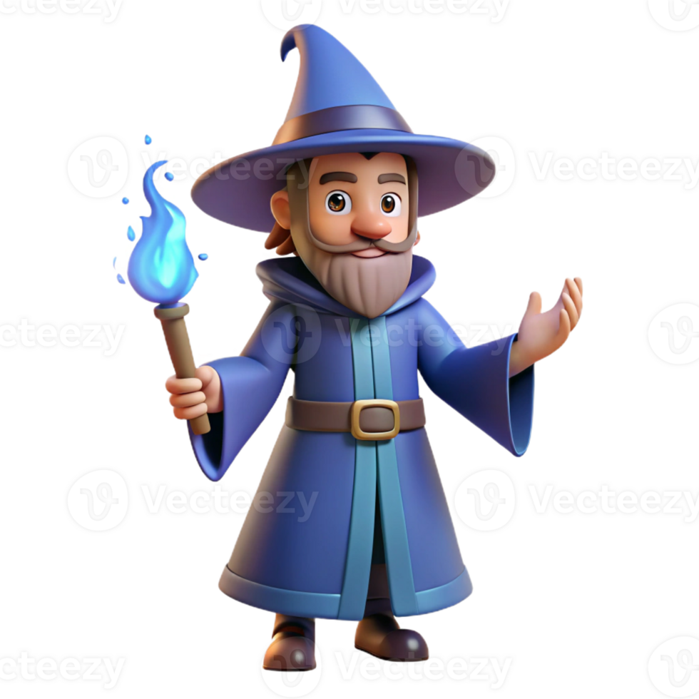 beautiful modern A single, stylized, cartoon wizard, casting a spell exclusive png