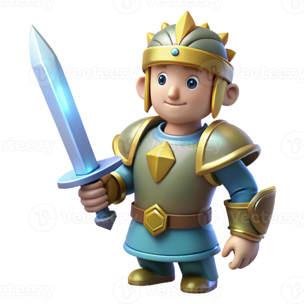 vibrant abstract A stylized, cartoon knight, holding a shining sword professional png