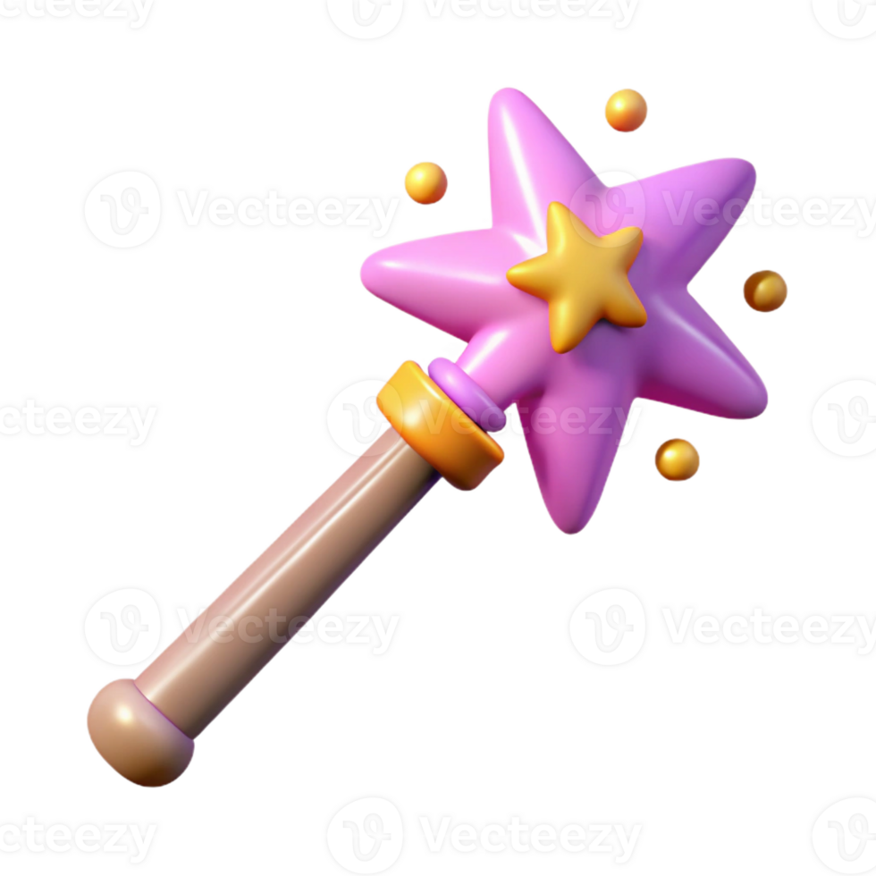 vibrant artistic A whimsical, stylized, cartoon magic wand, emitting sparkles 4K png