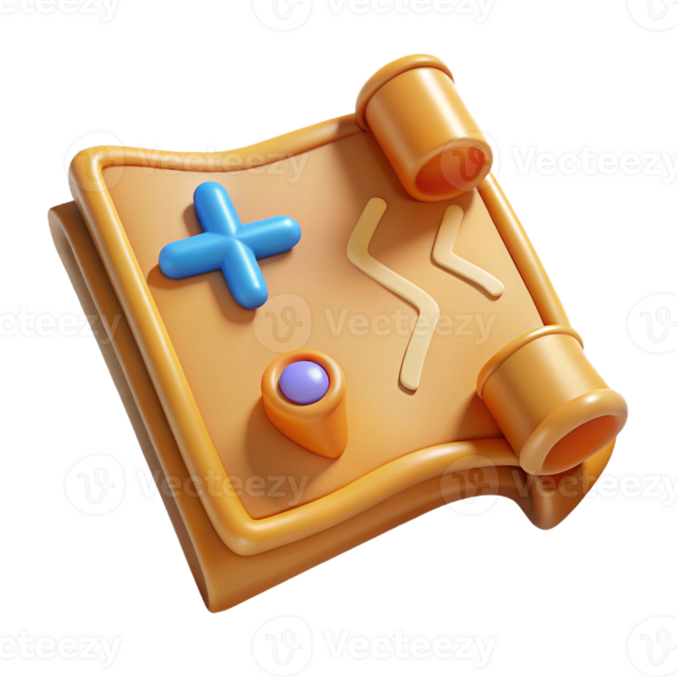 serene contemporary A single, stylized, cartoon treasure map, with a marked X authentic png