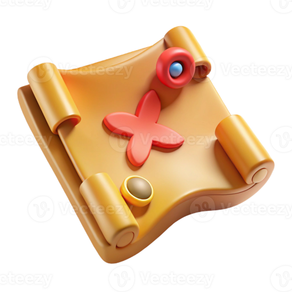 stunning classic A single, stylized, cartoon treasure map, with a marked X authentic png