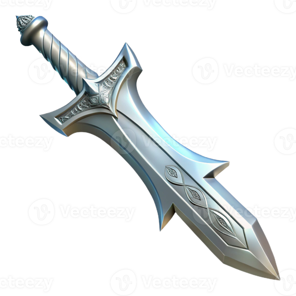 wonderful vintage A single, gleaming silver sword with intricate elven runes exclusive png