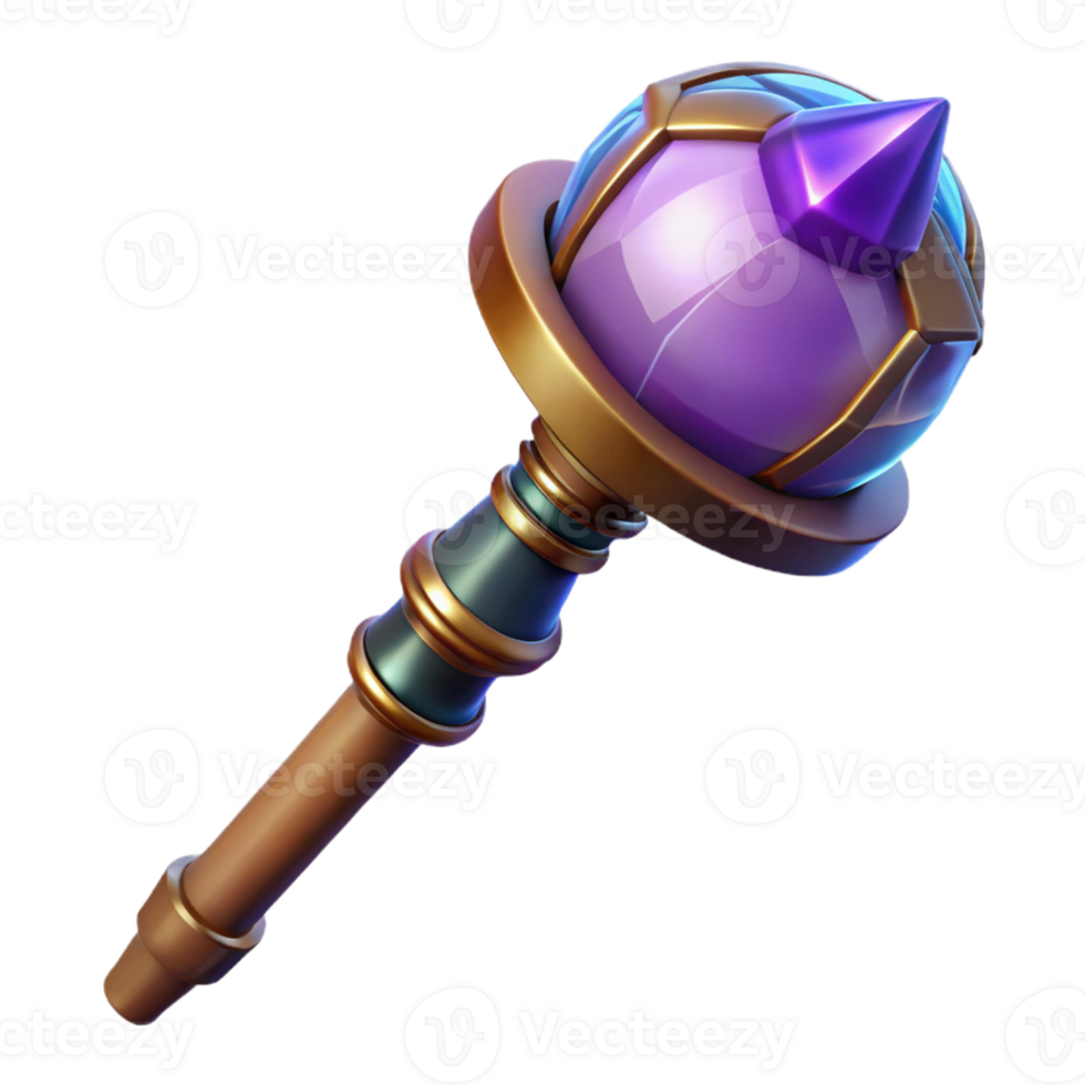 serene rustic A powerful magic staff topped with a glowing crystal orb original png