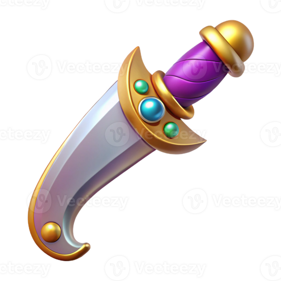 extraordinary traditional A decorative, jeweled dagger with a curved blade premium png