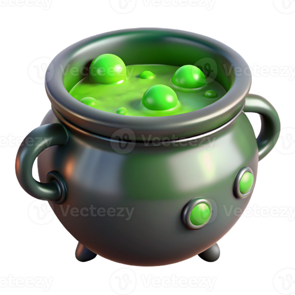 serene artistic A steaming cauldron filled with a bubbling green potion high resolution png
