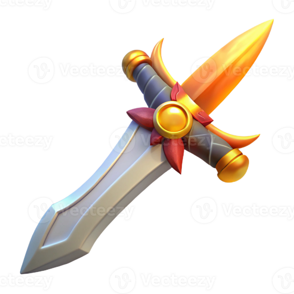 vibrant creative A stylized fantasy sword with a flaming blade authentic png