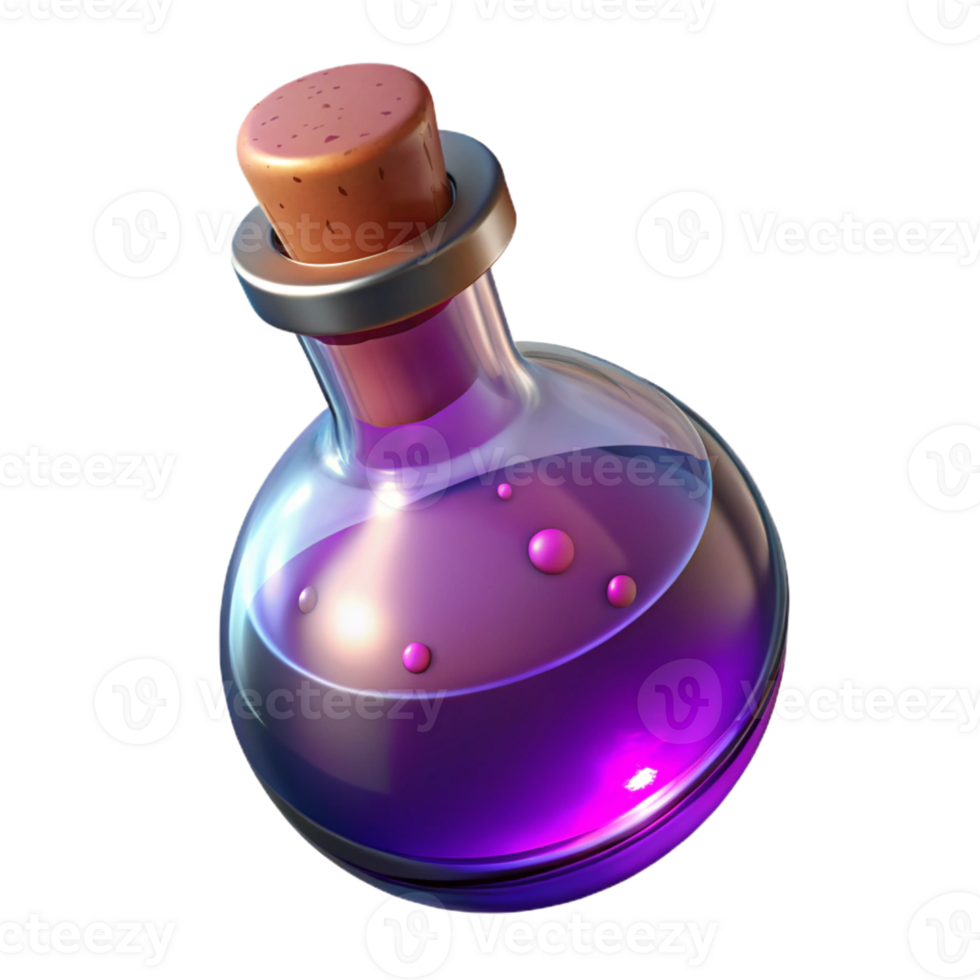 elegant creative A single, glowing, magical potion bottle with cork stopper high resolution png
