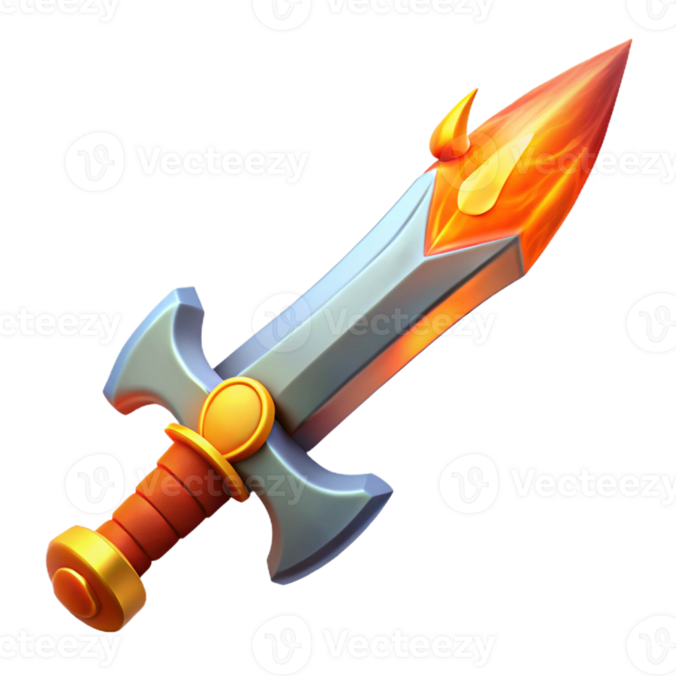 wonderful modern A stylized fantasy sword with a flaming blade detailed png