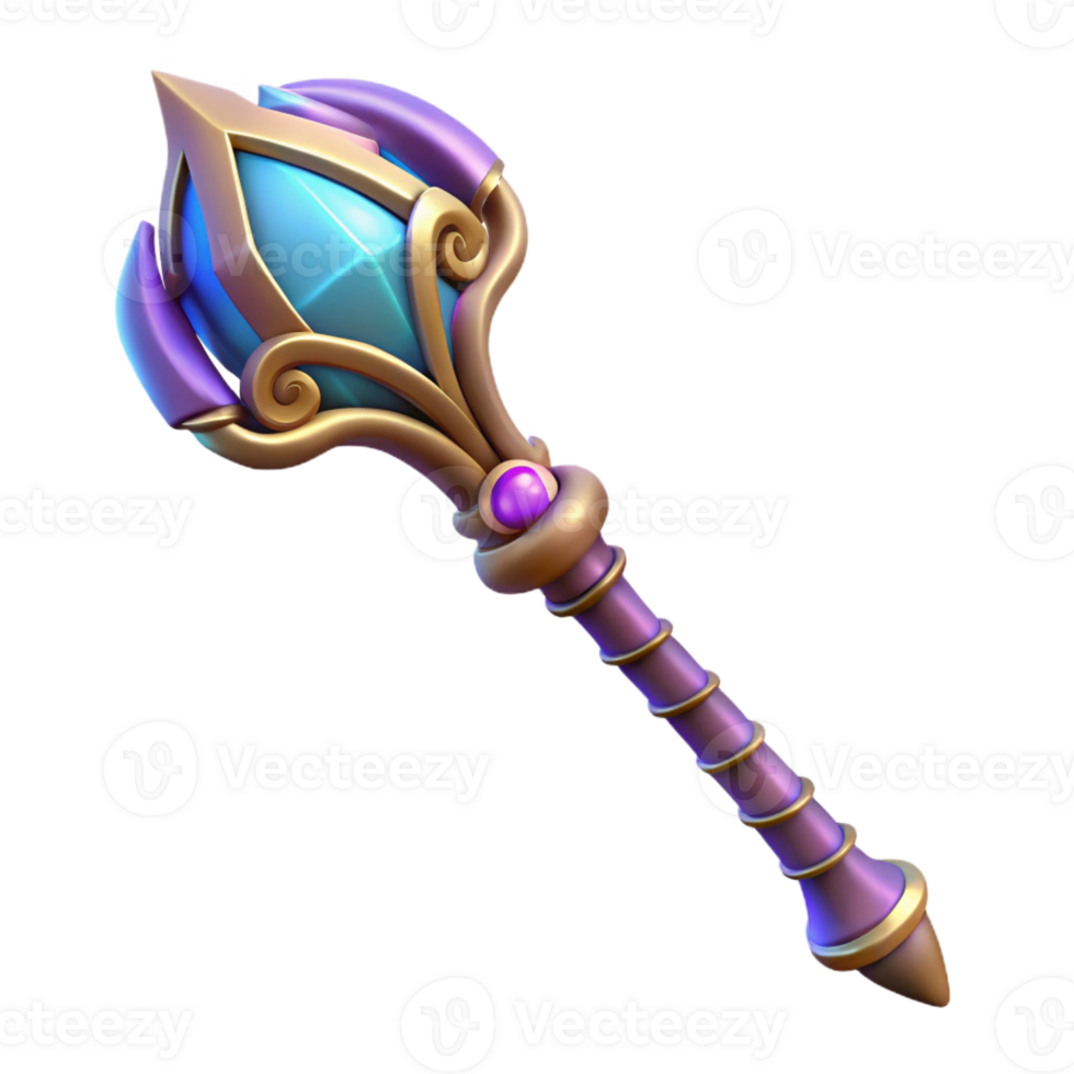 dramatic rustic A stylized, intricate, glowing magical staff with carvings high resolution png