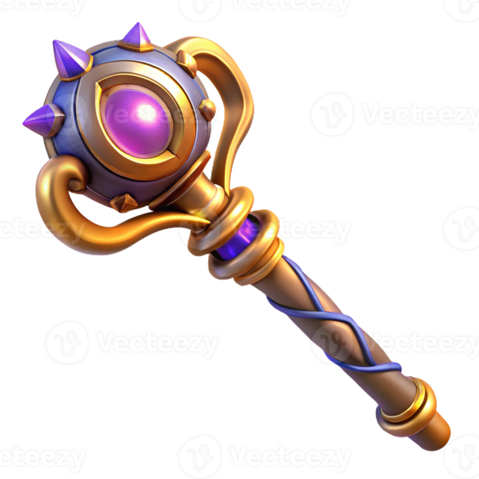 magnificent minimalist A stylized, intricate, glowing magical staff with carvings premium png