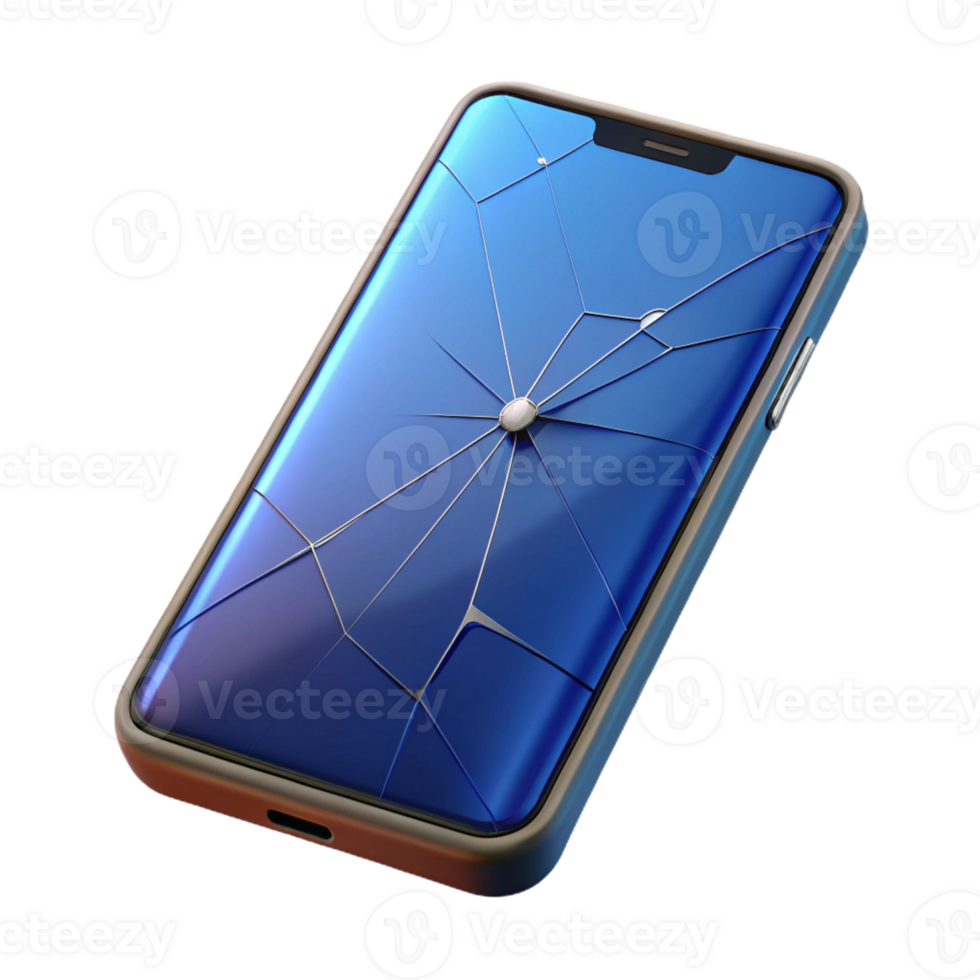 vibrant vintage Smartphone with cracked screen 4K png