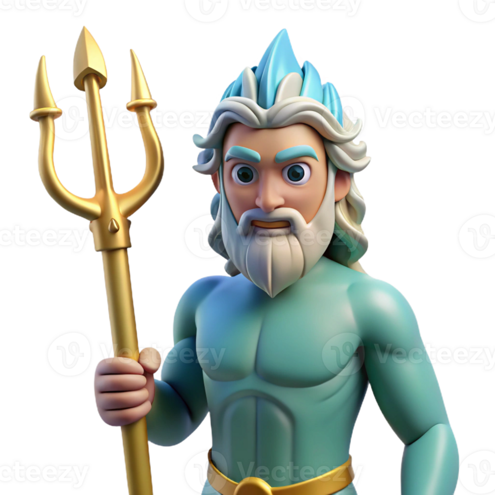 elegant creative Poseidon, god of the sea, wielding a trident authentic png