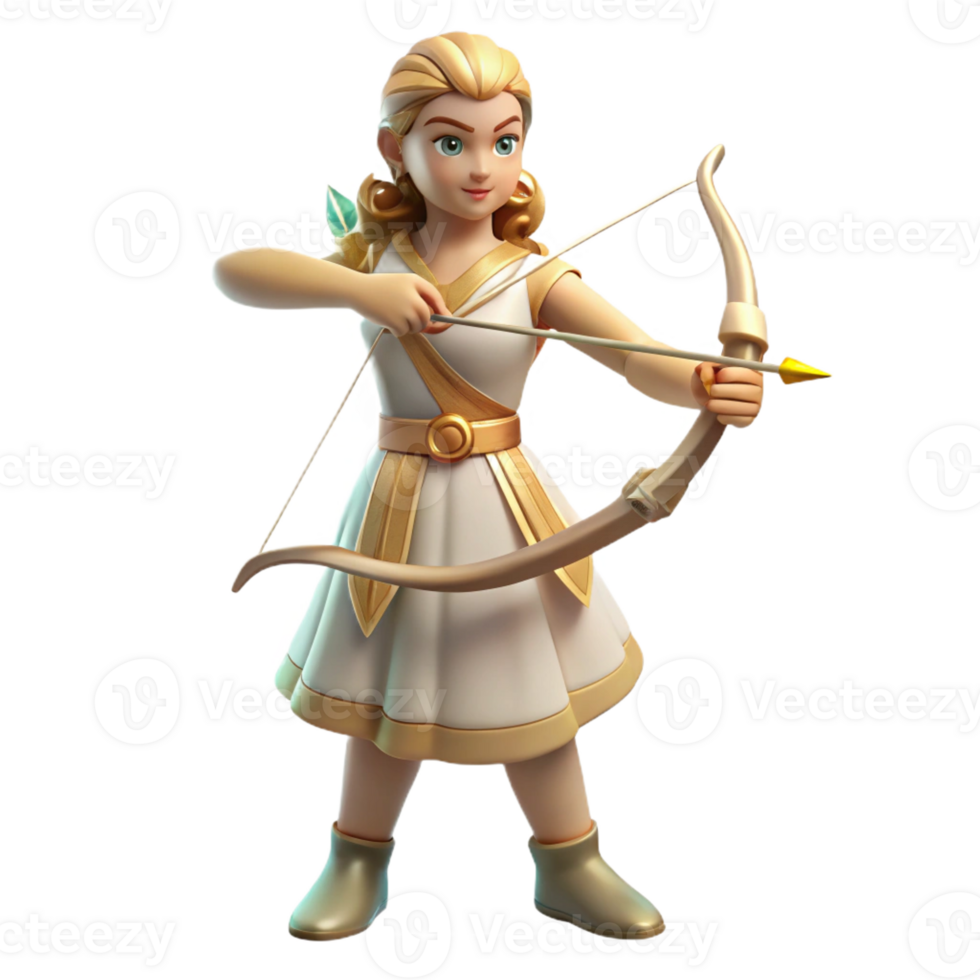 beautiful creative Artemis, goddess of the hunt, with a bow and arrow original png