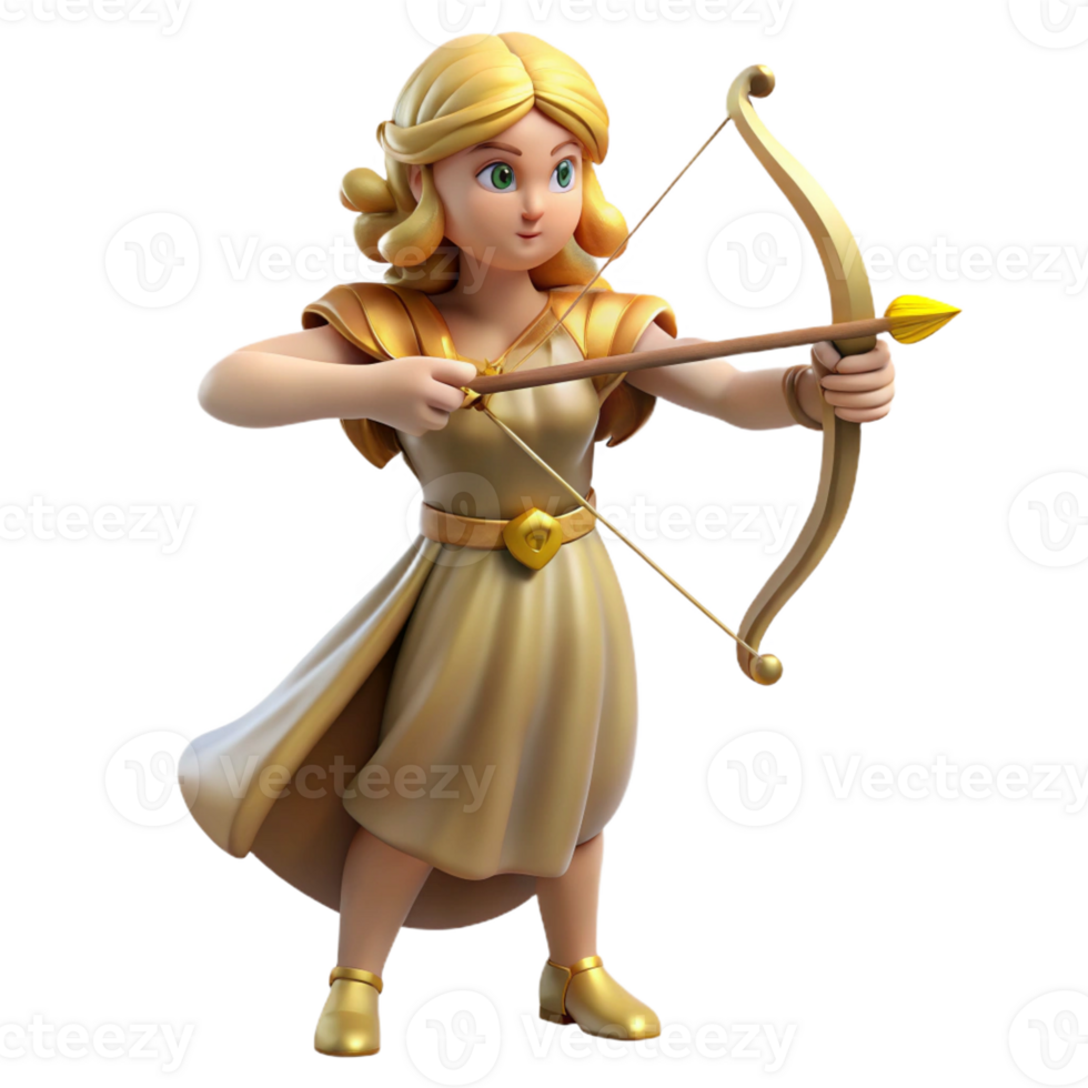 magnificent contemporary Artemis, goddess of the hunt, with a bow and arrow high quality png