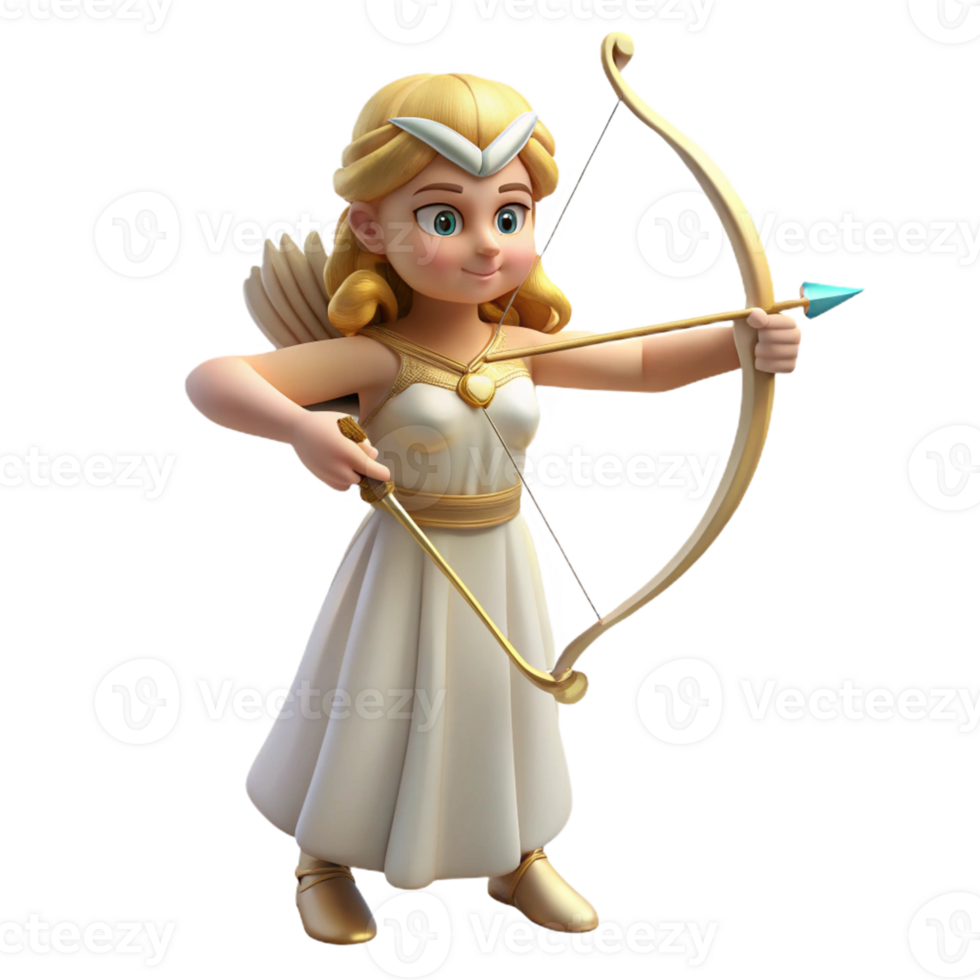 stunning rustic Artemis, goddess of the hunt, with a bow and arrow detailed png
