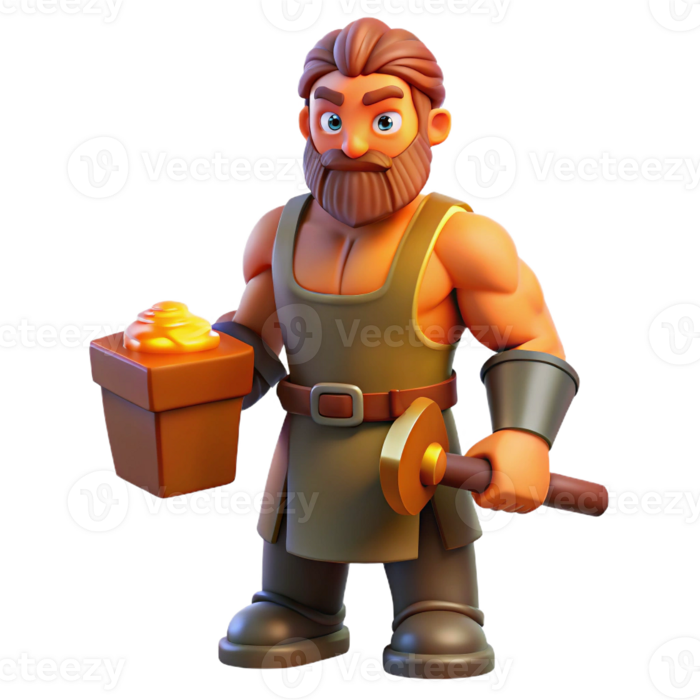 stunning rustic Hephaestus, god of the forge, with a hammer high resolution png