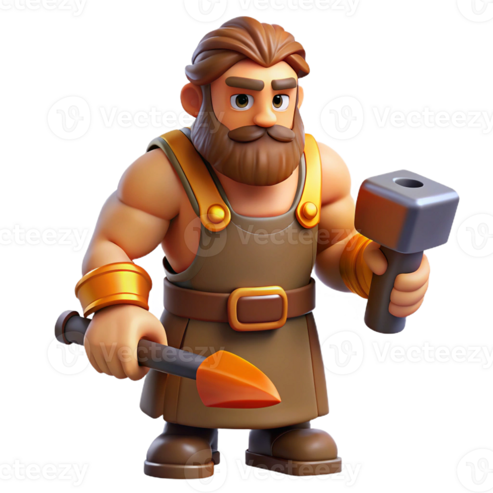 serene contemporary Hephaestus, god of the forge, with a hammer high quality png