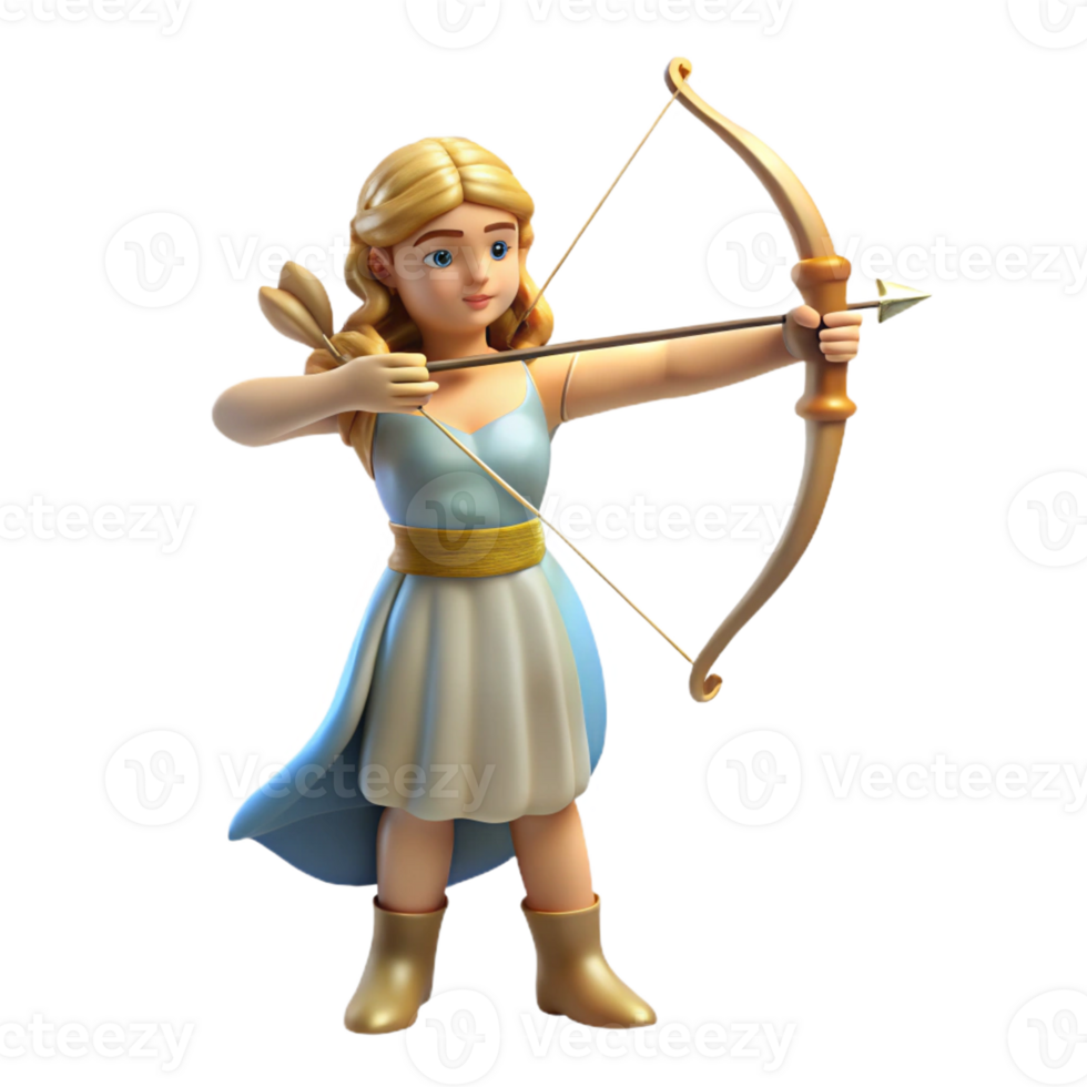 impressive contemporary Artemis, Goddess of the Hunt, with a bow and arrow detailed png