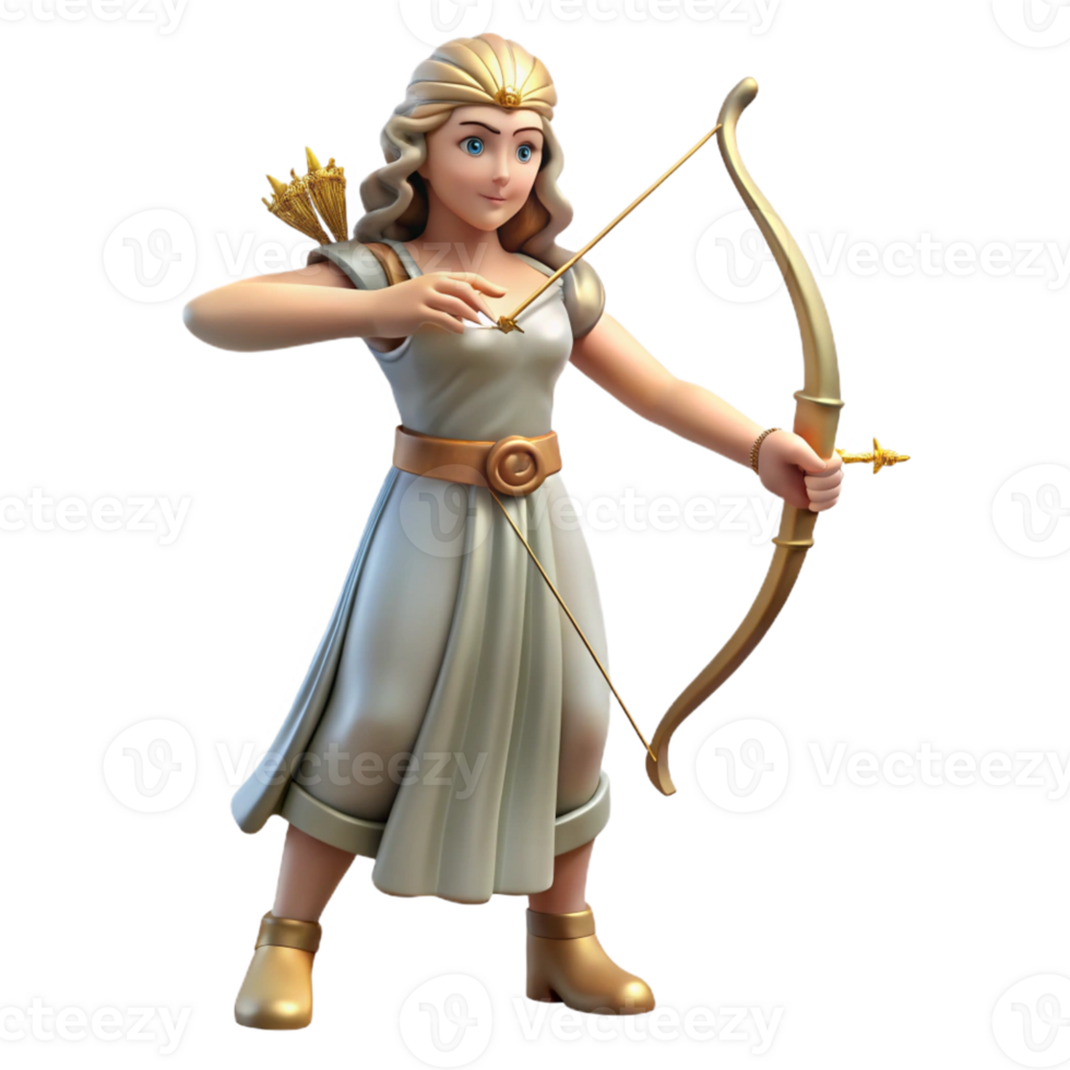 beautiful creative Artemis, Goddess of the Hunt, with a bow and arrow high quality png