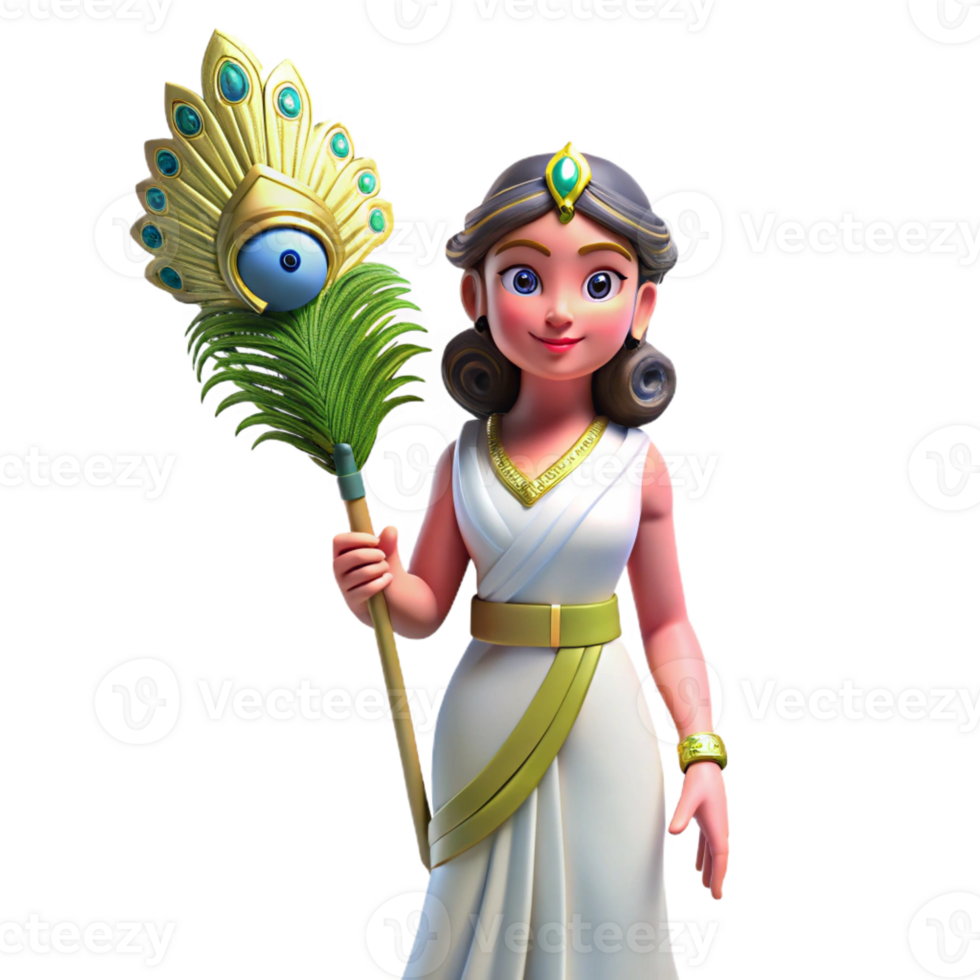 serene modern Hera, Goddess of Marriage, with a peacock feather high resolution png