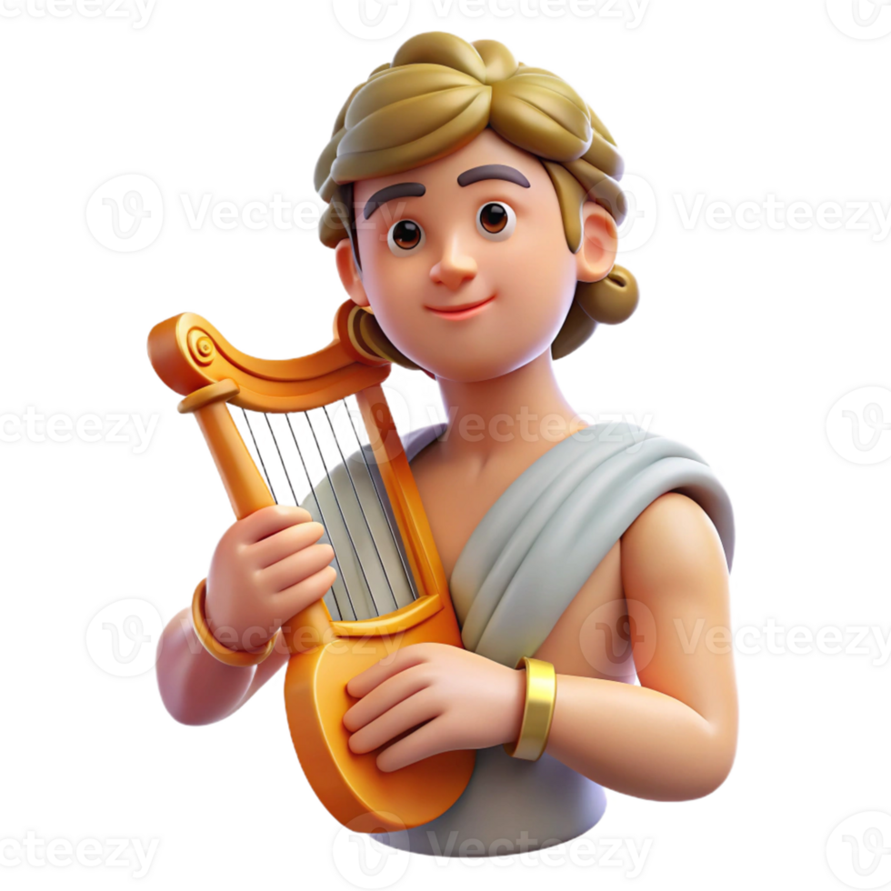 wonderful modern Apollo, God of Music, playing a lyre original png