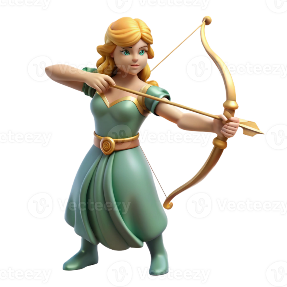 magnificent artistic Artemis, Goddess of the Hunt, with a bow and arrow 4K png