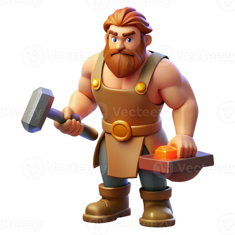 beautiful traditional Hephaestus, God of the Forge, with a hammer genuine png