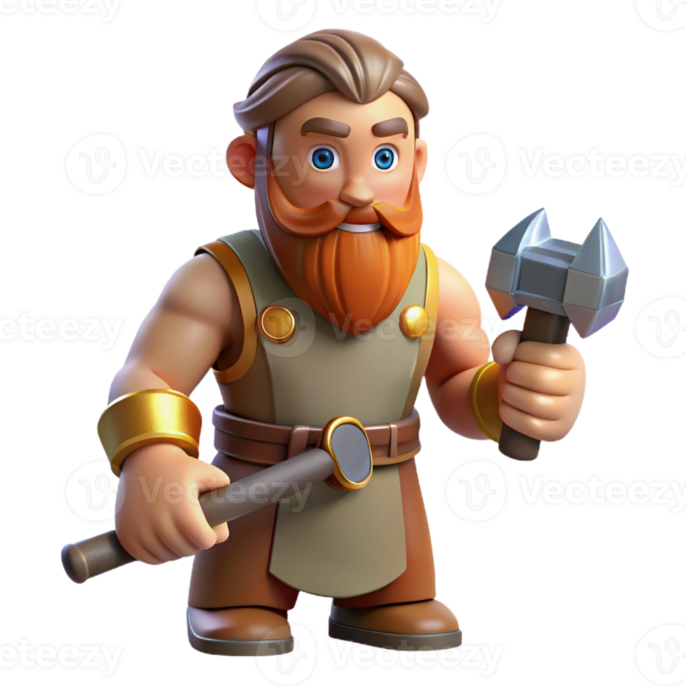 dramatic vintage Hephaestus, God of the Forge, with a hammer professional png